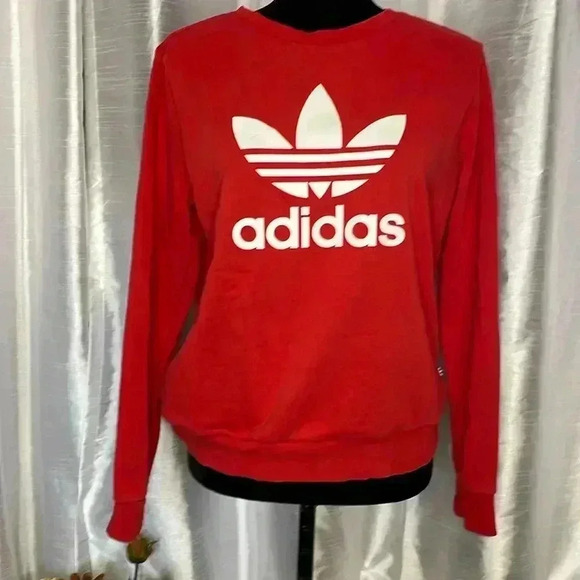 Adidas Trefoil Women’s Small Red Crewneck Long Sleeve Sweatshirt - Picture 1 of 9